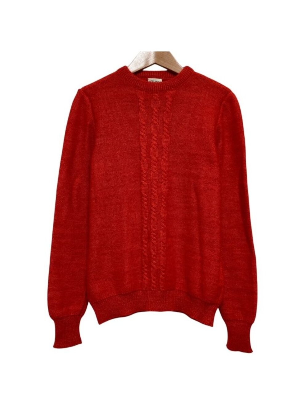 Celine Vintage Cable Knit Contrast Sweater Red Long Sleeve 40
